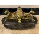 GILTED BRONZE INKWELL WITH GRIFFINS