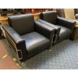 TWO BLACK LEATHER & CHROME LE COVBUSIER ARMCHAIRS