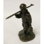 BRONZE CHINESE FARMER- SIGNED 18CMS (H) APPROX
