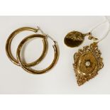 9 CARAT GOLD HOOP EARRINGS/PENDANT & LOCKET 10.1 GRAMS APPROX