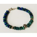 STERLING SILVER MALACHITE & TURQUOISE BRACELET