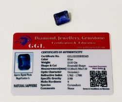 EMERALD CUT SAPPHIRE - APPROX 13.10CTS WITH CERTIFICATE
