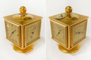 BRASS 8 DAY MANTLE CLOCK WITH 4 FACE THERMOMETER