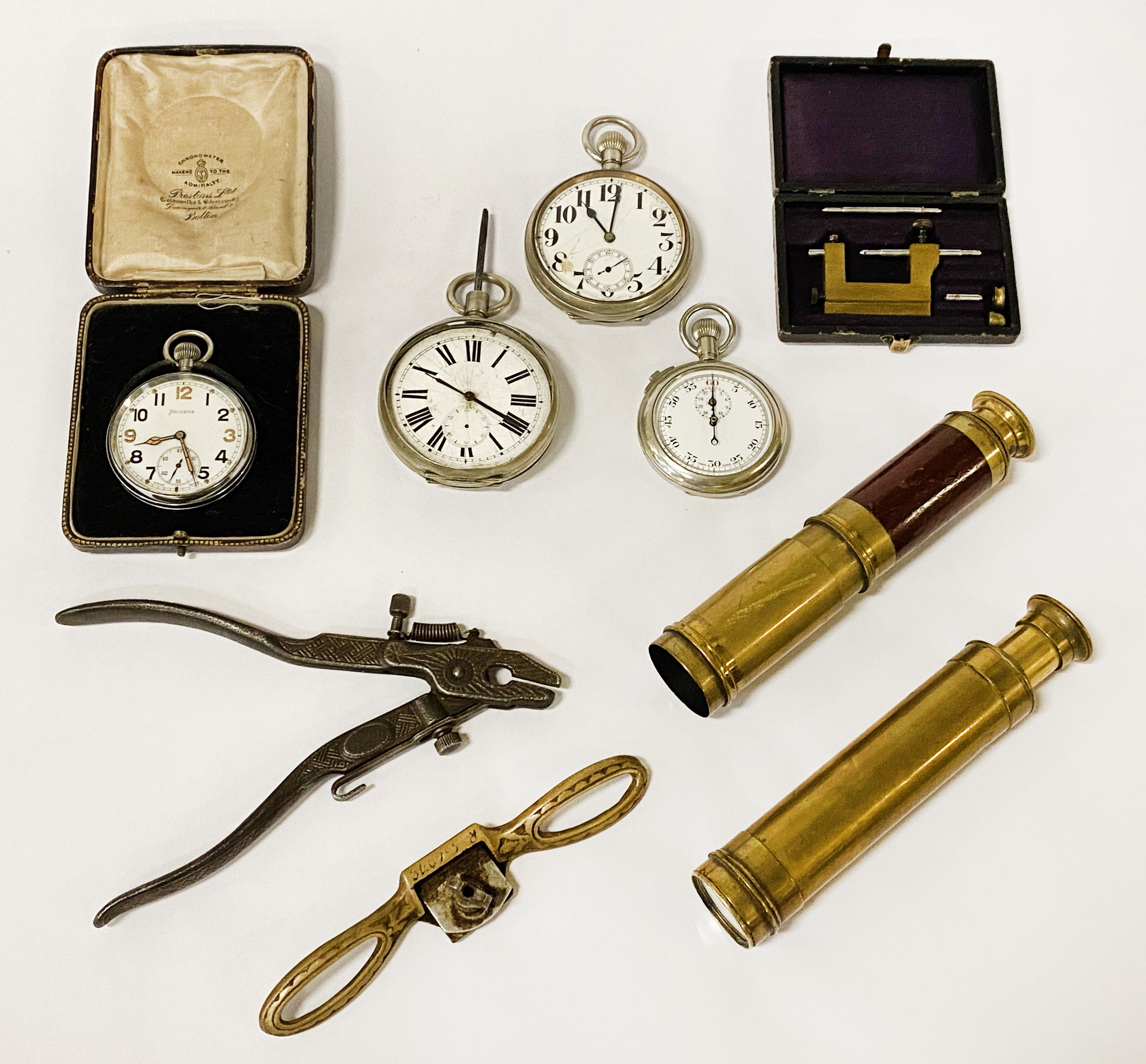 4 POCKET WATCHES WITH OTHER ITEMS