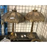 ART NOUVEAU & ANOTHER BRASS TABLE LAMPS WITH MATCHING SHADES 68CMS (H) APPROX