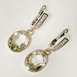 STERLING SILVER LEVEL BACK EARRINGS & WHITE TOPAZ PENDANT