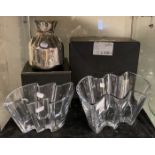 2 CRYSTAL ROSENTHAL DISHES & ASPREY SILVER PLATED VASE - BOXED