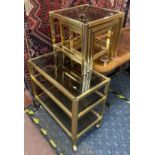 BRASS & SMOKED GLASS TABLES & TROLLEY