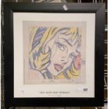PRINT BY ROY LICHTENSTEIN ''GIRL WITH HAIR RIBBON'' 49CMS (H) X 47CMS (W) APPROX