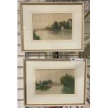 A PAIR OF WATERCOLOURS BY GORDON ARTHUR MEADOWS ''STILL EVENING PANGBOURNE ON THAMES'' & ''EVENING