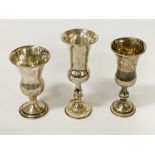 THREE SILVER KIDDISH CUPS 4OZS APPROX