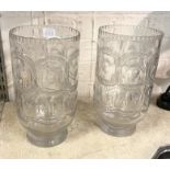 PAIR OF CRYSTAL GLASS HURRICANE LAMPS 27.5CMS APPROX