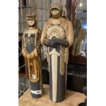 PAIR OF CRUSADER POTTERY FIGURES BY CHRISTINE COX OR GEOFF COX 48CMS (H) TALLEST 44CMS (H)