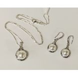 PAIR OF SILVER PEARL EARRINGS WITH MATCHING PENDANT NECKLACE