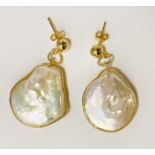 14K GILT STERLING SILVER LARGER BAROQUE PEARL EARRINGS