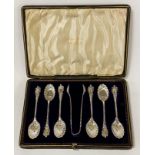SET SIX CASED SILVER TEASPOONS BY WALKER & HALL 3OZS APPROX