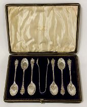 SET SIX CASED SILVER TEASPOONS BY WALKER & HALL 3OZS APPROX