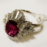 18 CARAT WHITE GOLD & RUBY RING WITH CERTIFICATE RING SIZE R