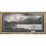 ALEX PRITCHARD - JONES PICTURE OF MOUNT SNOWDON & LAKE SIGNED PAINTING - 74 X 28 CMS