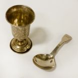RUSSIAN SILVER KIDDISH CUP WITH TEA CADDY SPOON