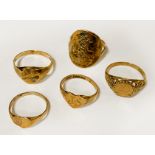 5 9CT GOLD RINGS - GENTS - 10 GRAMS APPROX