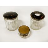 THREE HM SILVER TOPPED JARS