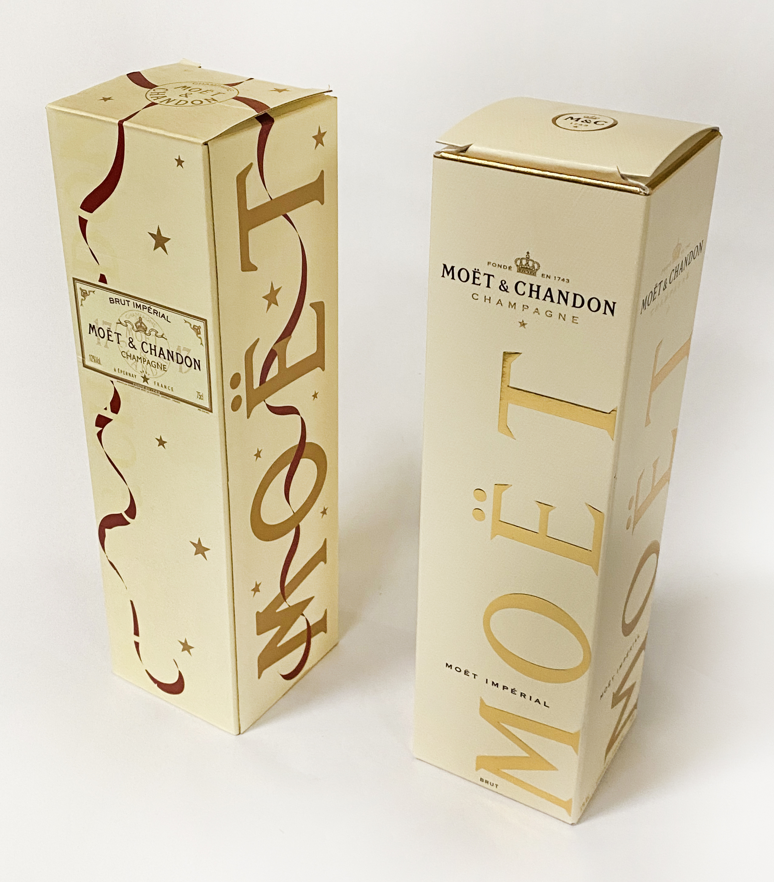 TWO MOET & CHANDON CHAMPAGNE BOTTLES - BOXED