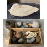 BOX OF INTERESTING ROCKS FOSSILS ETC