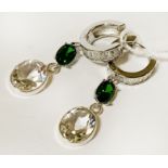 STERLING SILVER TOPAZ & EMERALD EARRINGS