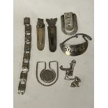 MIXED LOT OF STERLING SILVER INCL. JEWISH BRACELET, MONEY CLIPS & SILVER PLATE MONEY CLIP ETC