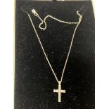 18CT WHITE GOLD CROSS & CHAIN SET WITH 11 DIAMONDS WEIGHING 1.55CTS, BOXED WITH ORIGINAL PURCHASE