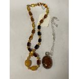 BALTIC AMBER NECKLACE WITH STERLING SILVER CHAIN WITH MIXED AMBER NECKLACE