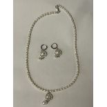 SET OF STERLING SILVER PEARL EARRINGS & NECKLACE