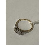 18CT YELLOW GOLD TWO STONE DIAMOND RING - SIZE O