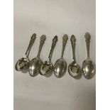 SIX STERLING SILVER TEASPOONS - 2.6 OZ APPROX