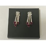 18CT WHITE GOLD RUBY & DIAMOND EARRINGS WITH CERTIFICATE - DIAMOND APPROX 7.50CT, RUBY APPROX 6CT