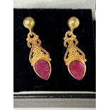 RAW RUBY 14K GILT WITH STERLING SILVER PAIR OF EARRINGS