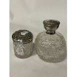H/M SILVER TOPPED SCENT BOTTLE (BOOTS PURE DRUG COMPANY) CHESTER MARK WITH A HM SILVER POWDER JAR