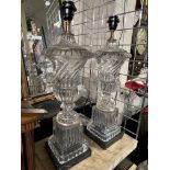 PAIR SWIRL GLASS LAMPS WITH MARBLE BASE 59CMS (H)