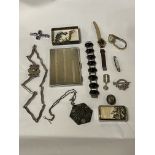 COLLECTION OF SILVER ETC INCL.9CT GOLD CASED DECO WATCH & OTHER