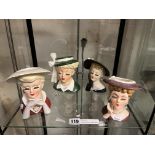 FOUR ART DECO FIGURAL HEADS - EACH 6'' HEIGHT APPROX