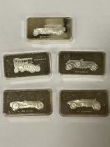 FIVE SOLID SILVER CAR INGOTS 11.5OZ APPROX TOTAL