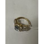 14CT GOLD AQUAMARINE & WHITE STONE RING