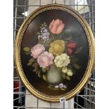 R. ROSINI GILT OVAL FRAMED PICTURE OF FLOWERS 22''X 19''