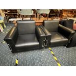 TWO BLACK LEATHER & CHROME LE COVBUSIER ARMCHAIRS