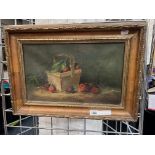 GILT FRAMED OIL ON CANVAS - STILL LIFE SIGNED OWEN DAVIES 15'' X 10'' APPROX