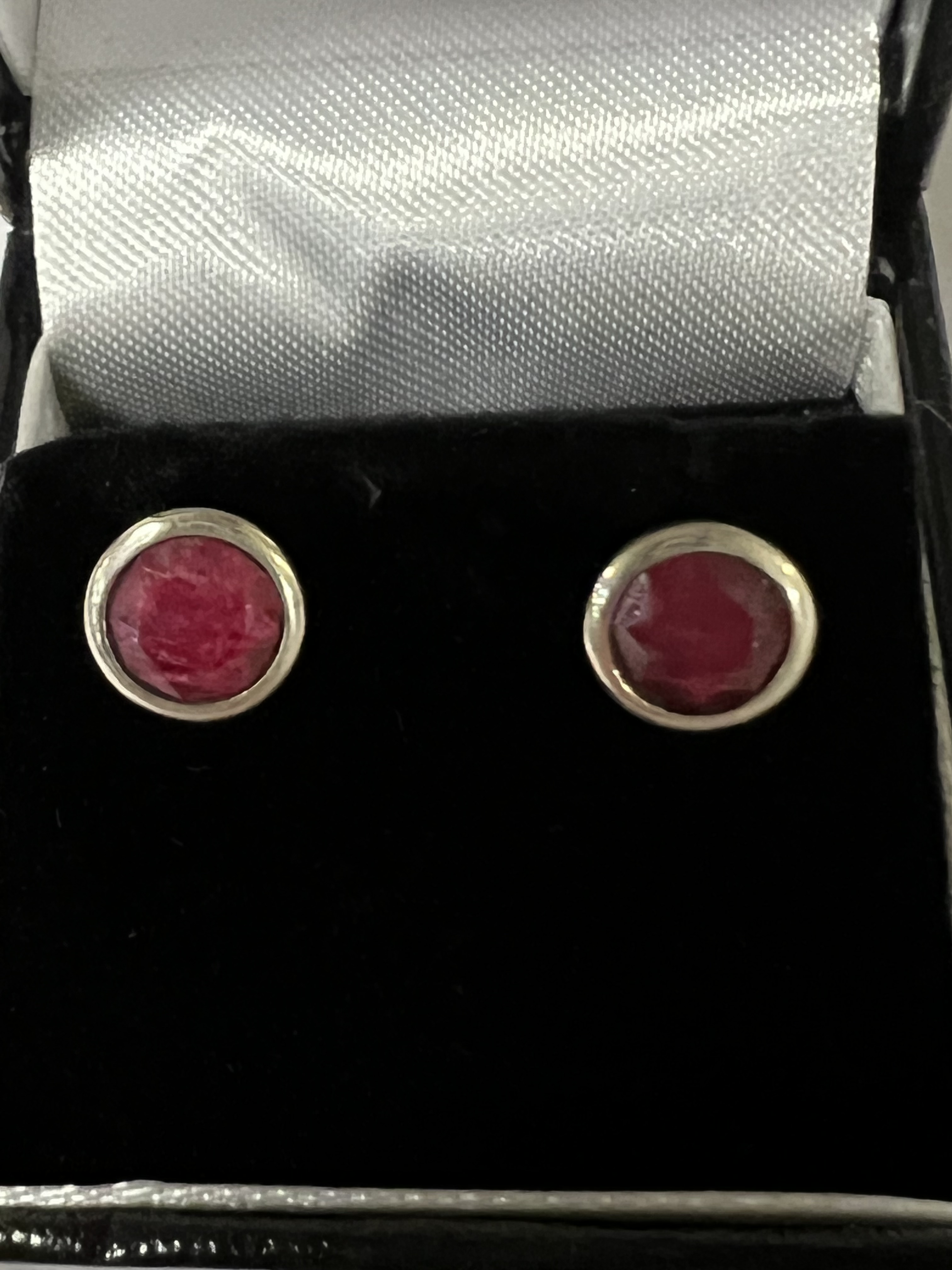 STERLING SILVER RAW RUBY STUD EARRINGS