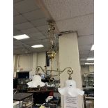 EARLY BRASS RISE & FALL CEILING LIGHT SLIGHT DAMAGE TO 1 SHADE