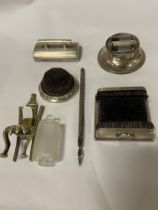 STERLING SILVER STAMP MOISTENER & OTHER RELATED ITEMS TO INCLUDE BRASS MATCH HOLDER