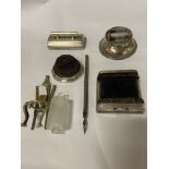 STERLING SILVER STAMP MOISTENER & OTHER RELATED ITEMS TO INCLUDE BRASS MATCH HOLDER